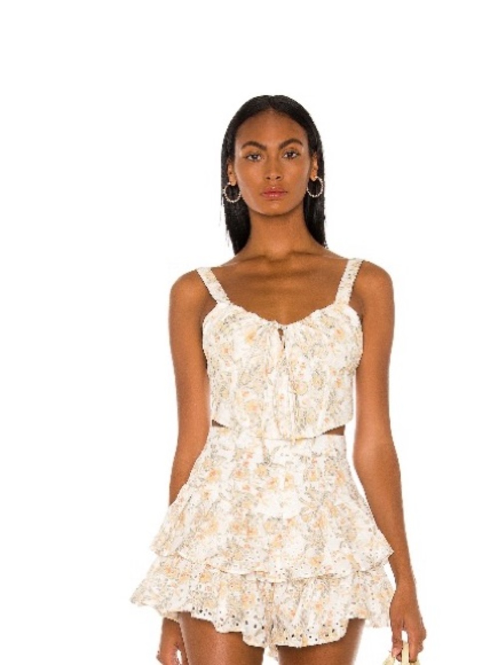 Bardot Corset Floral Top and Ruffle Skirt Set (XS)